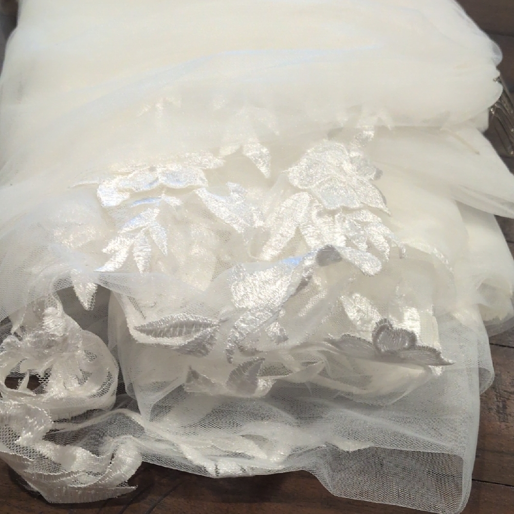 Etsy Off White Cathedral Veil With Floral Hem